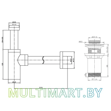 Умывальник Lauter 21674B (клапан 21190B + сифон 21635B, черный матовый) картинка 6